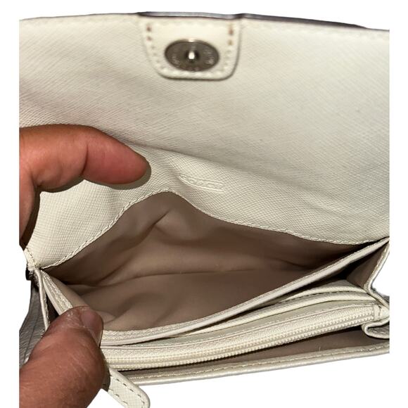 Coach Pearl Cream Metallic Crossbody Wallet Convertible Leather Crossbody Purse - Picture 8 of 14